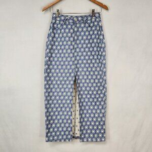 Sister Jane Textured Daisy Print Pencil Skirt Women's XS Blue Mid Calf Cottage